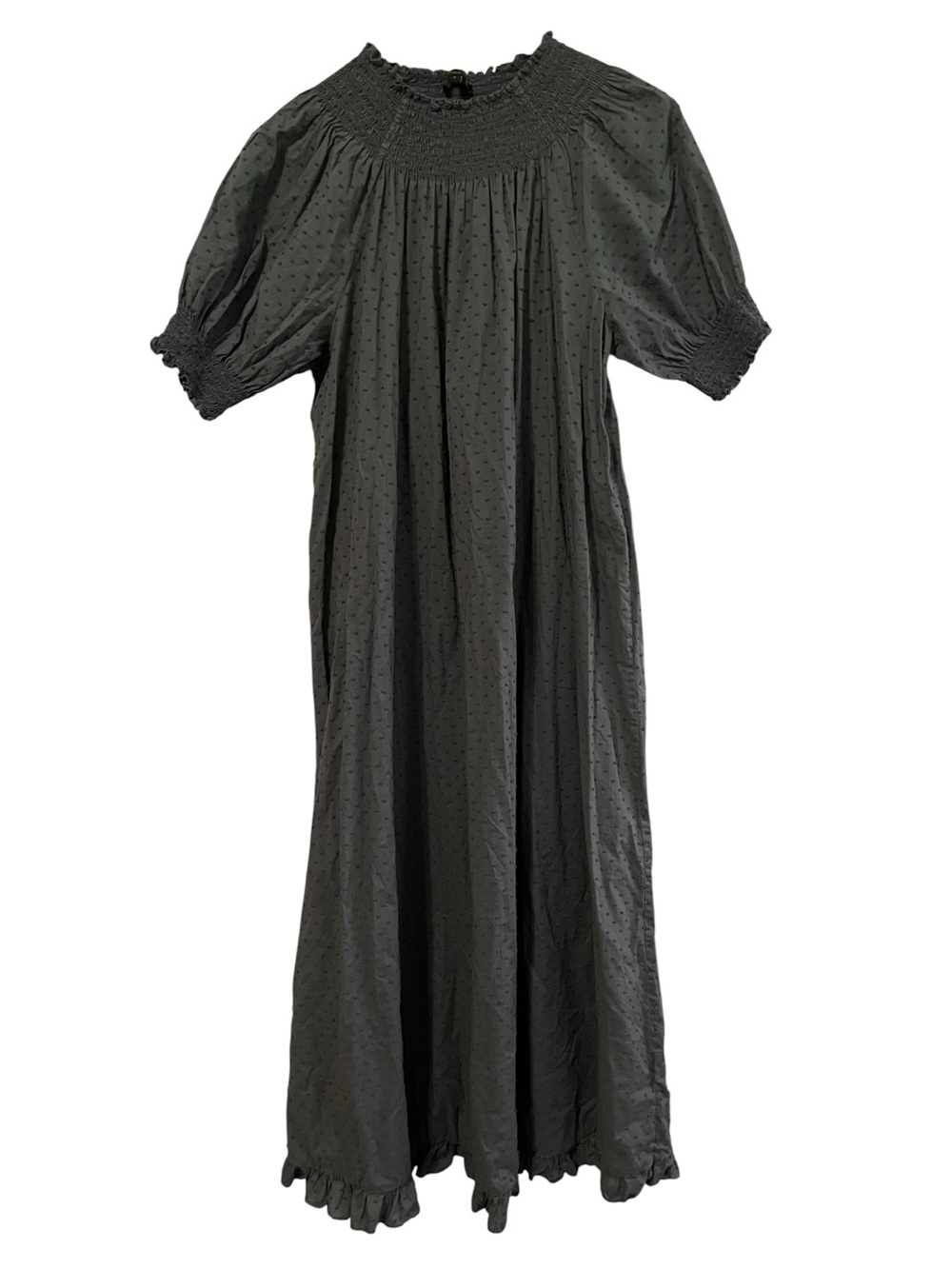 Quince Charcoal Gray Swiss Dot Smocked Midi 100% Cotton Puff Sleeve Large - Picture 8 of 11